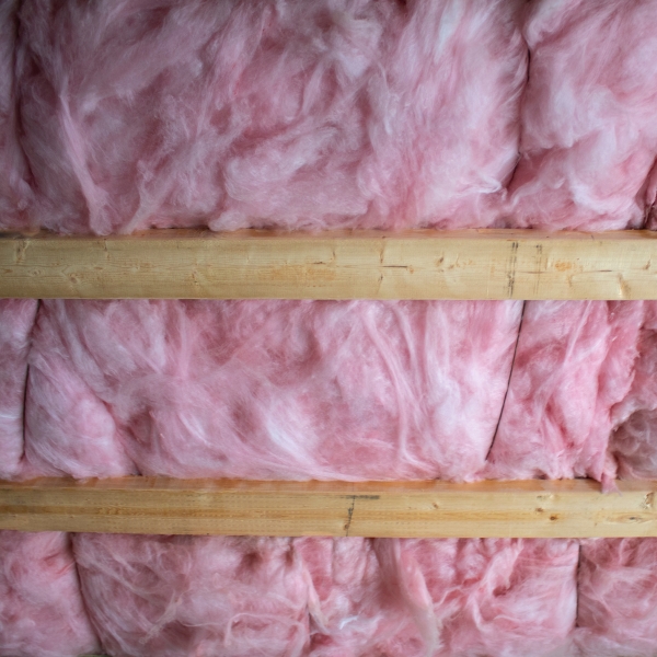 Tightly woven fiberglass insulation installed in a crawl space, providing basic thermal protection in the Ocala, FL, climate.