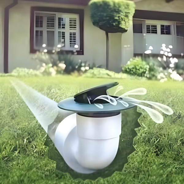 Diagram showing a downspout extension pipe guiding water from gutters to a safe drainage area in Ocala, FL.