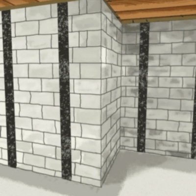 Carbon fiber reinforcement securing cracked mortar wall, mortar crack repair in Fernandina Beach, FL.