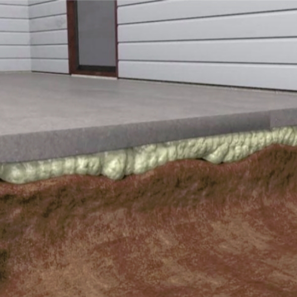 An illustration of how concrete lifting works in Palm Coast, FL, using polyurethane foam injection to raise uneven concrete.