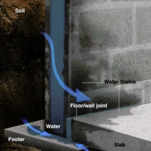 Illustration of hydrostatic pressure causing cracks in concrete walls in Atlantic Beach, FL.