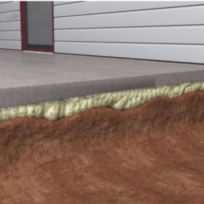 Illustration of polyurethane foam slab lifting basement floor, a basement floor crack repair in Fernandina Beach, FL.