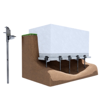 Illustration of push piers installation to stabilize and lift a sunken area, a foundation settlement repair in Gainesville, FL.