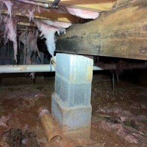 Support beam settlement in crawl space causing bouncy floors in Palatka, FL.