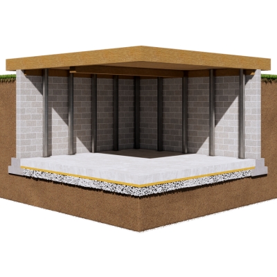Illustration of steel I-beams installed to stabilize a damaged, cracked wall, mortar crack repair in Orange Park, FL.