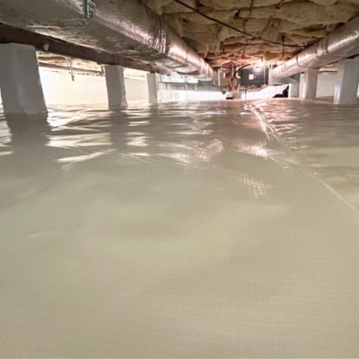 Installed crawl space encapsulation with vapor barrier to stop moisture, a condensation solution in Lake City, FL.
