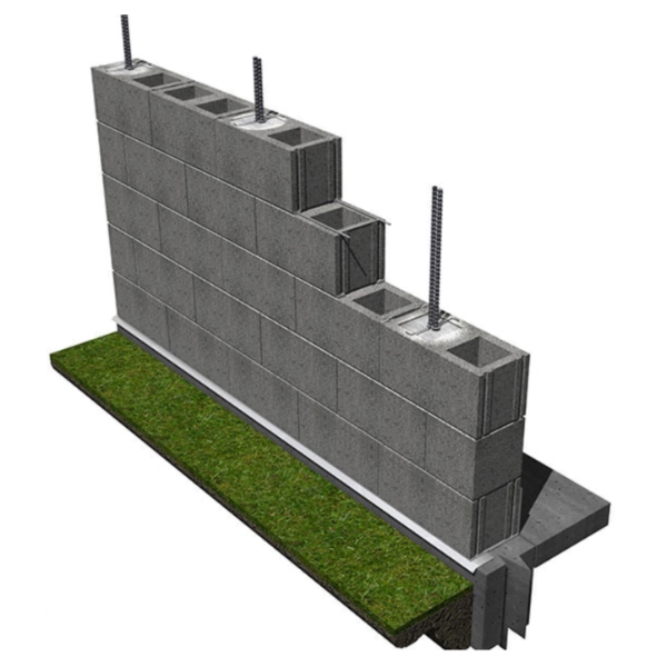 Illustration of installed steel rebar pins reinforcing foundation wall, a foundation repair solution in Crescent City, FL