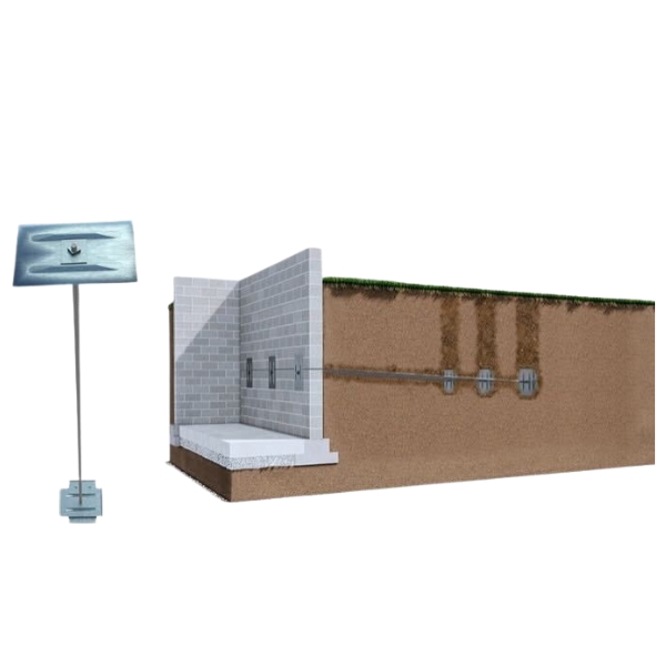 Illustration of installed wall anchors to straighten bowing foundation walls, a foundation repair solution in Palm Coast, FL.