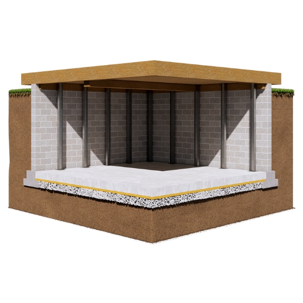 Illustration of installed steel I-beams to stabilize severely bowed walls, a foundation repair solution in Gainesville, FL.