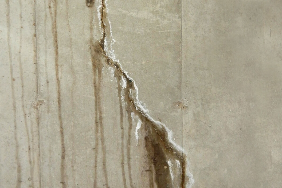 Cracked brick foundation showing damage from heavy rain and moisture intrusion near a crawl space in Gainesville, FL.