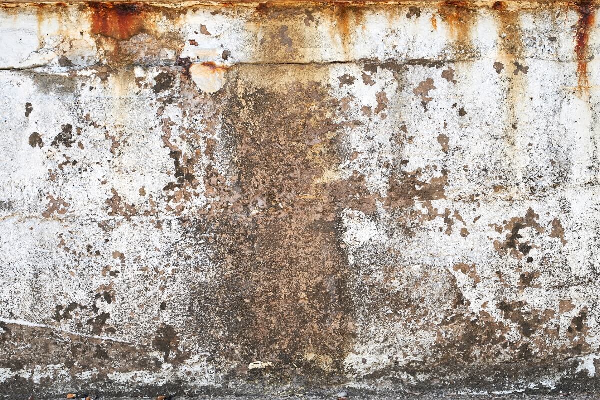 Rust stains and rough concrete seawall due to constant saltwater exposure, cause of seawall general wear & tear in St. Augustine, FL.