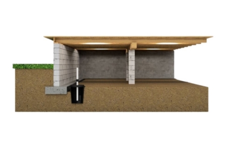 Illustration of an installed crawl space drainage system in Ocala, FL, to help manage groundwater and protect structural components.