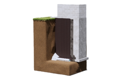 Illustration of exterior foundation waterproofing system installation in Ocala, FL, to manage groundwater and protect a home.