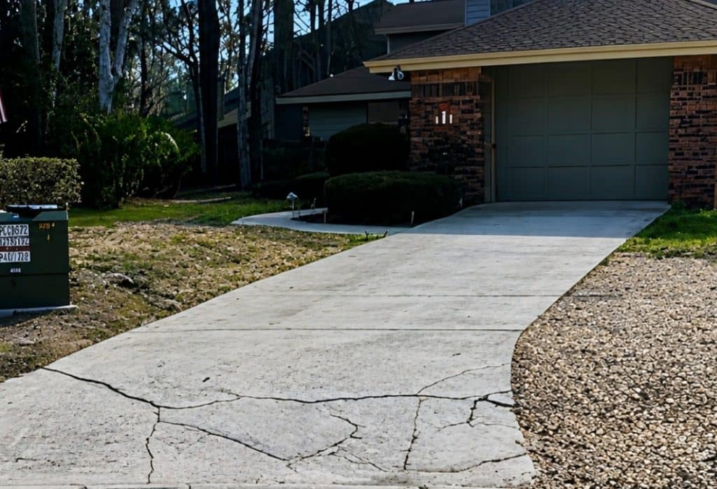 Concrete driveway with alligator cracking, a type of driveway crack that needs concrete driveway crack repair in Jacksonville, FL.