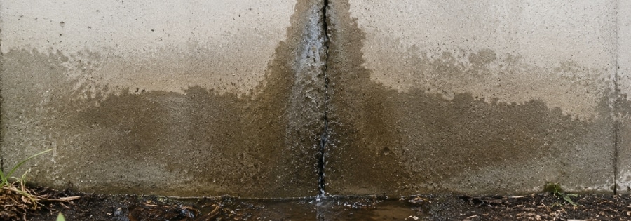 Water leaking through a vertical crack with staining concrete foundation wall, type of foundation cracks in Orange Park, FL.