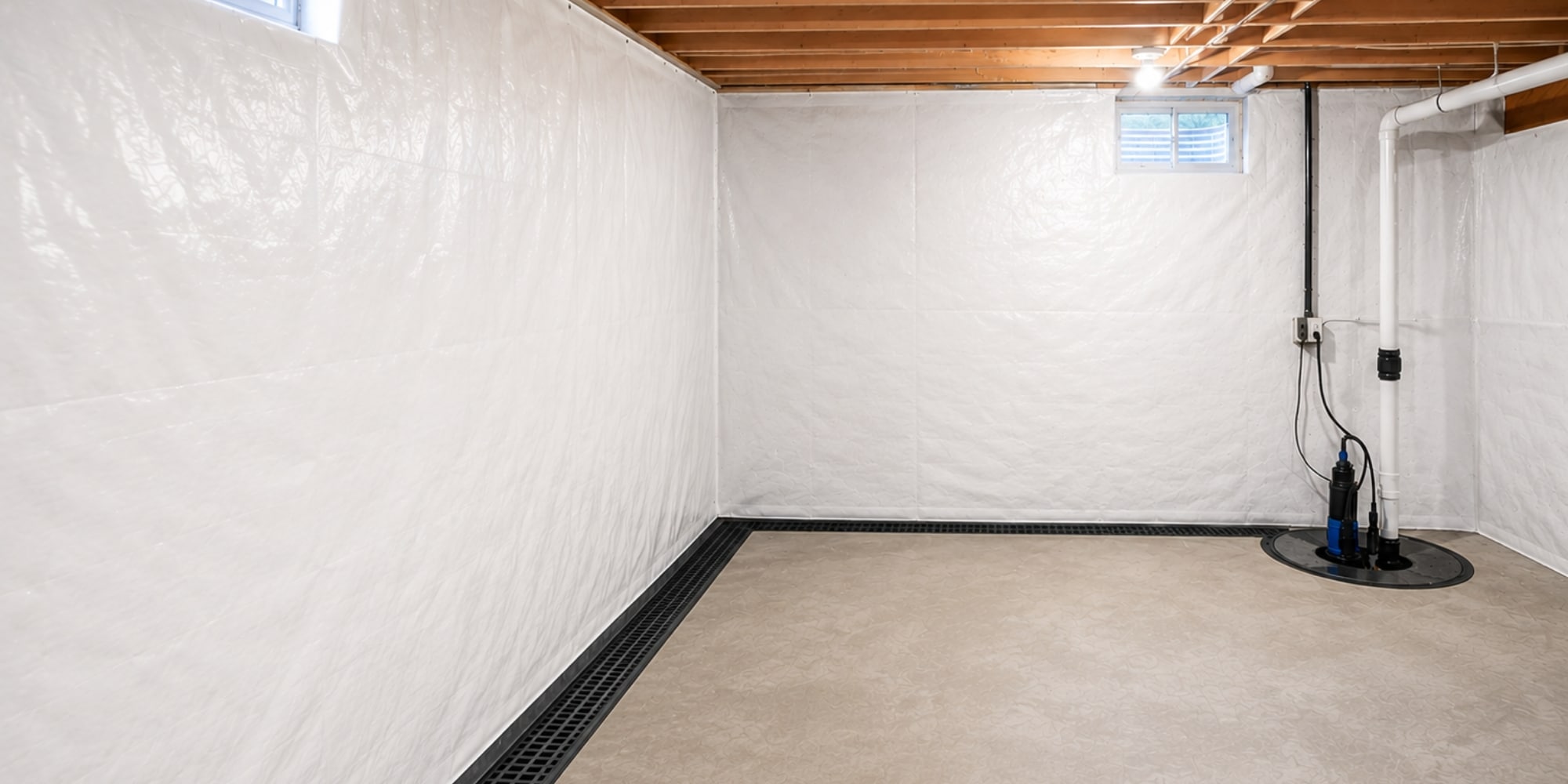 Dry, waterproofed basement interior showing effective foundation waterproofing in Northern Florida.